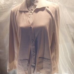 Designers Originals Cream Ribbed Knit Top with Button Placket